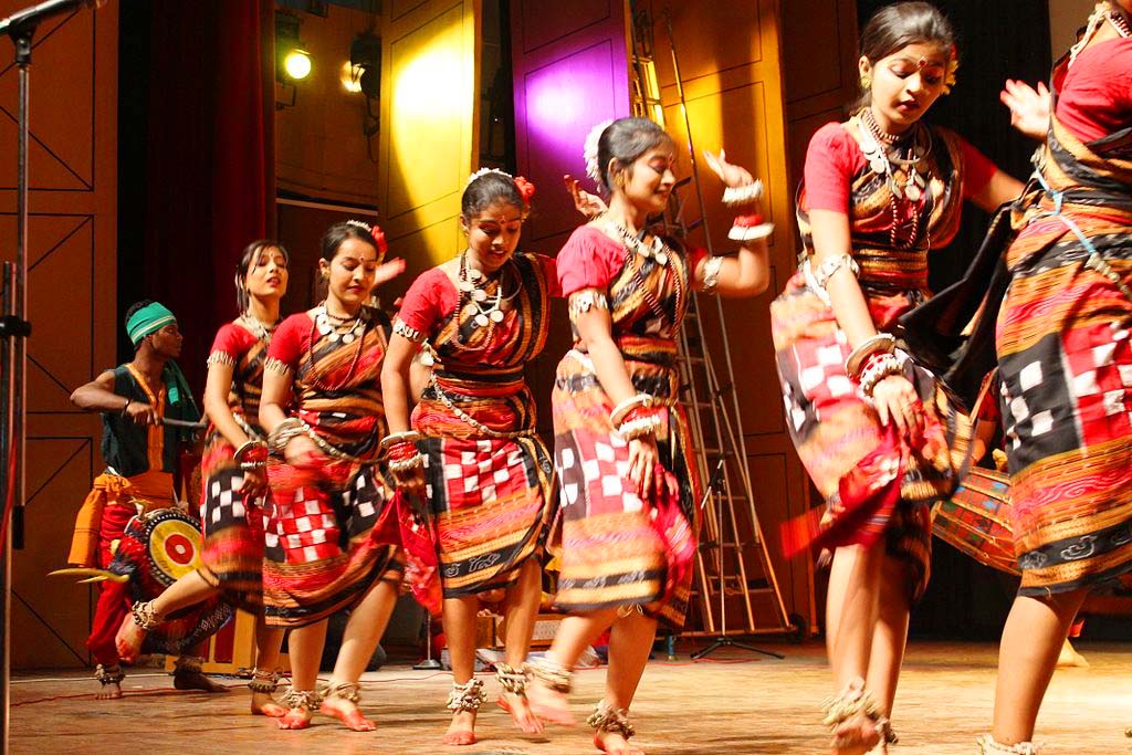 Tribal Karma dance at night with bonfire and drummers